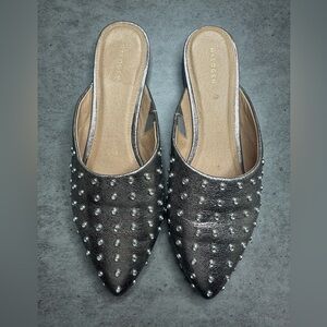 Halogen Silver Studded Black Mules